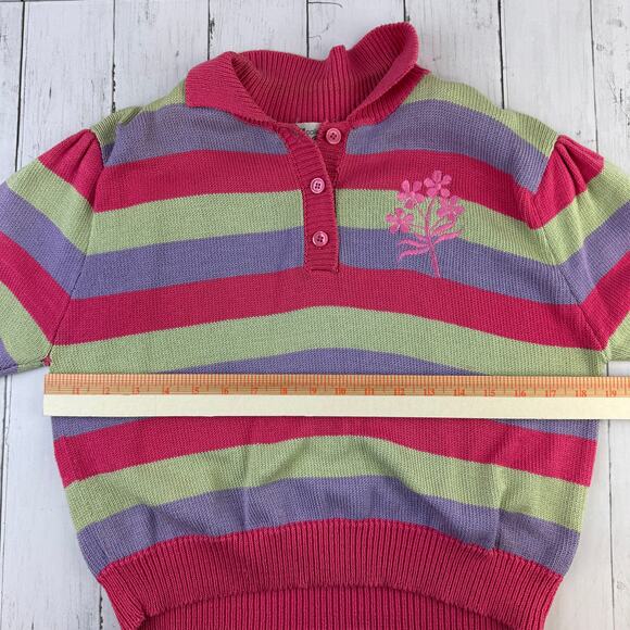 VTG Anne Crimmins Umi Collection Pink/Green Stripe Collared Knit Sweater Large - Picture 11 of 13
